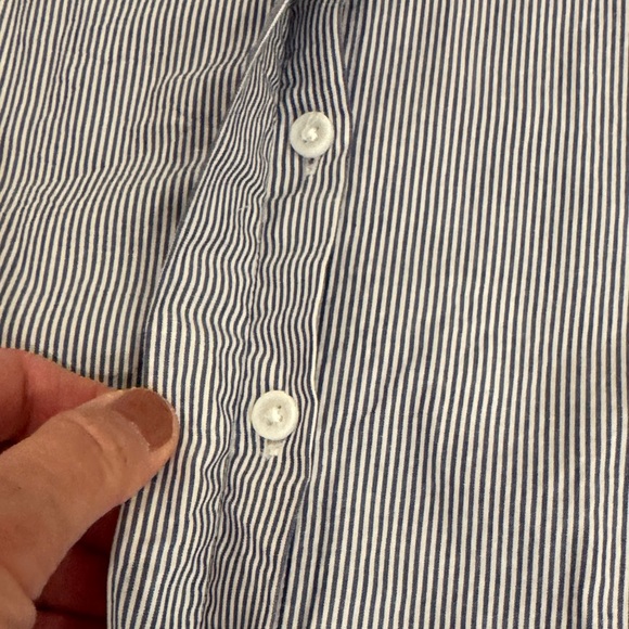 Cotton White Gray Striped Midi Dress with Flared Sleeves Size: XS - Picture 7 of 13